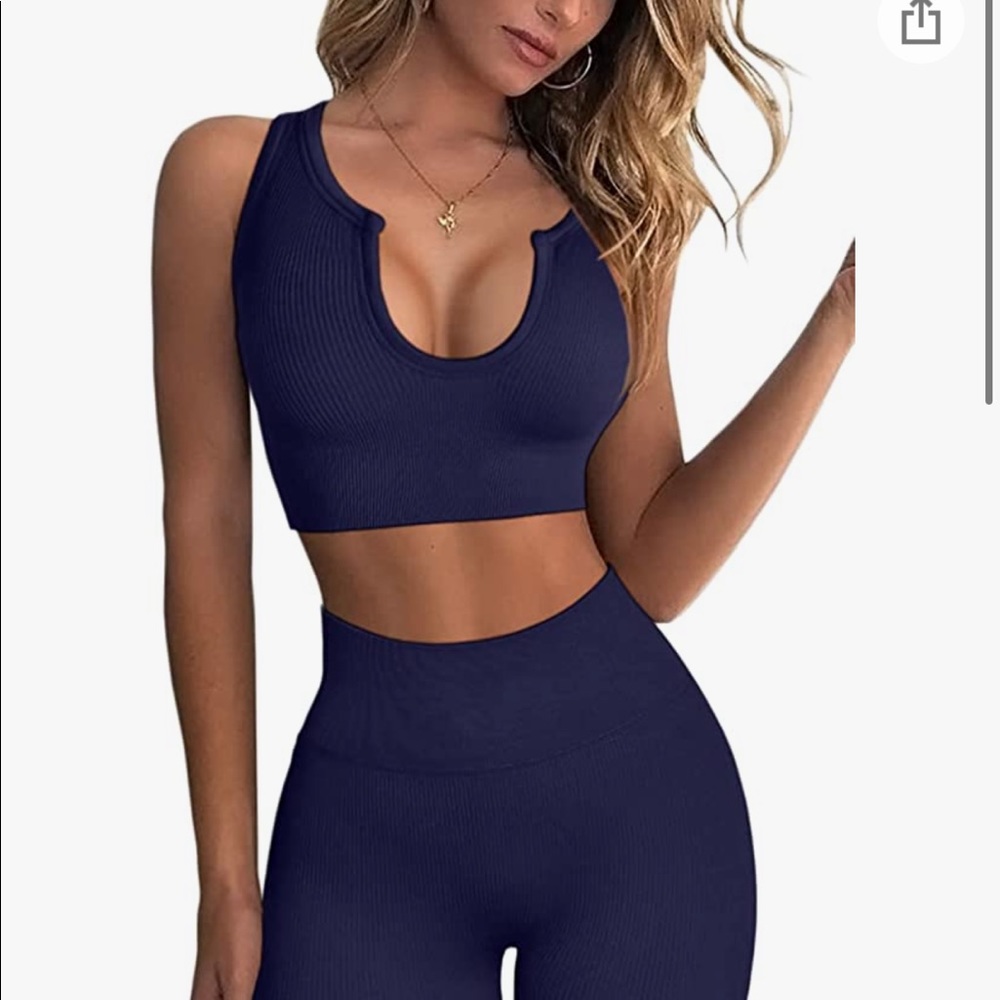 Fafofa workout outfits for women, 2 piece ribbed seamless crop